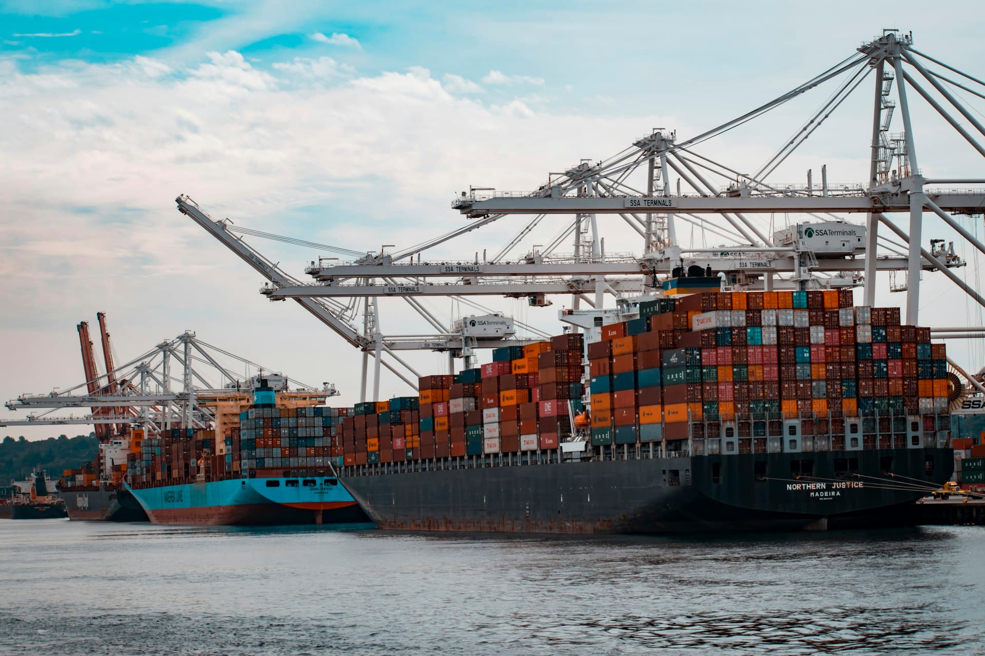 Container vessels docked at port